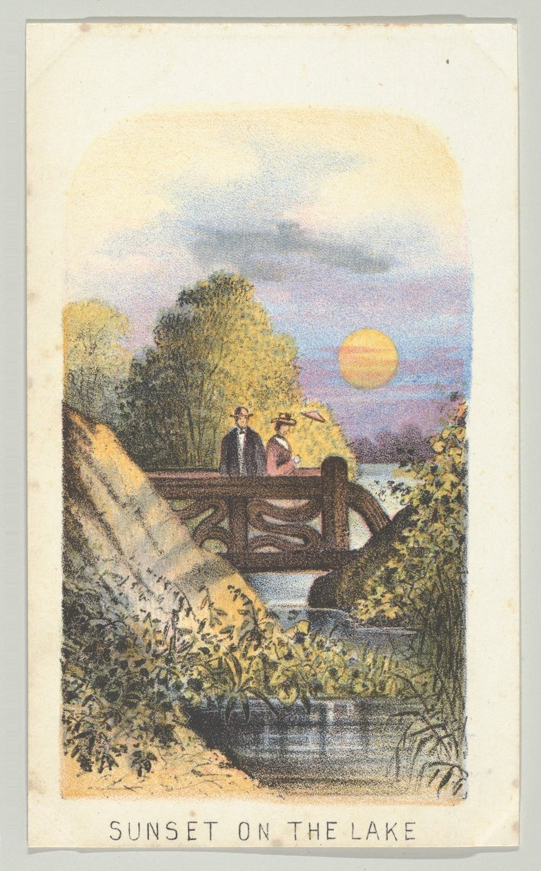Naplemente a tavon, a Views in Central Park, New York, 2. rész, 1864 sorozatból. alkotó: Louis Prang