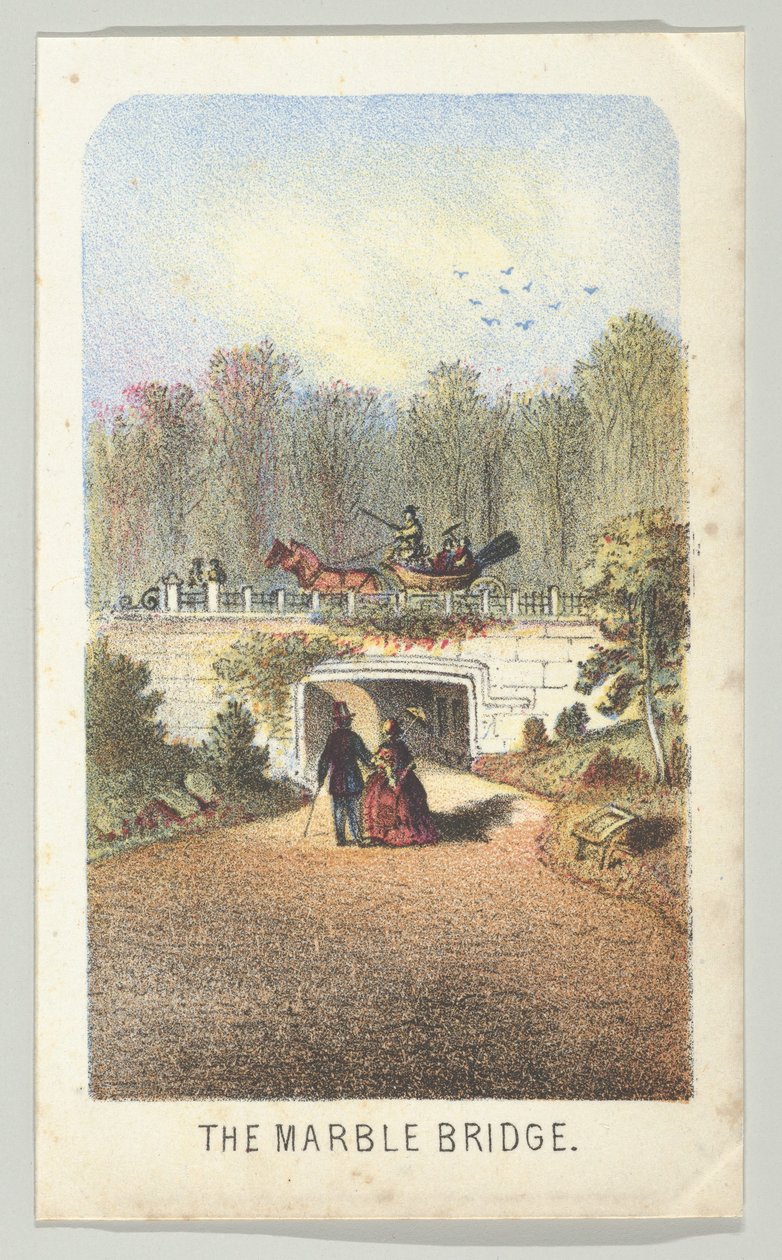 The Marble Bridge, Near the Lake, a Views in Central Park, New York, 3. rész, 1864 sorozatból. alkotó: Louis Prang