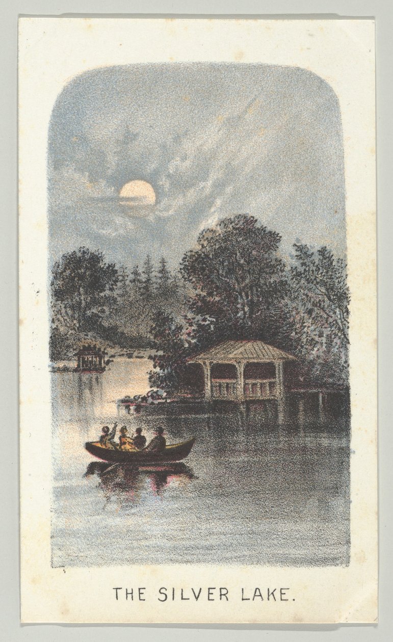 Az Ezüst-tó a sorozatból, Views in Central Park, New York, 2. rész, 1864. alkotó: Louis Prang