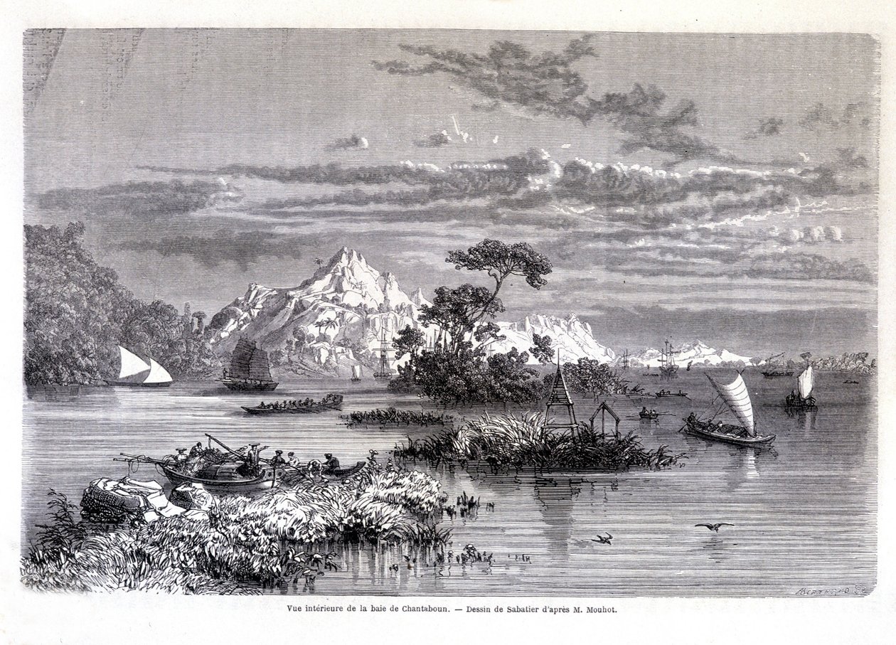 Belső kilátás a Chantaboun-öbölre. 1874. Sabatier rajza Mouhot úr szerint. “Tour du monde” alkotó: Louis Remy Sabatier