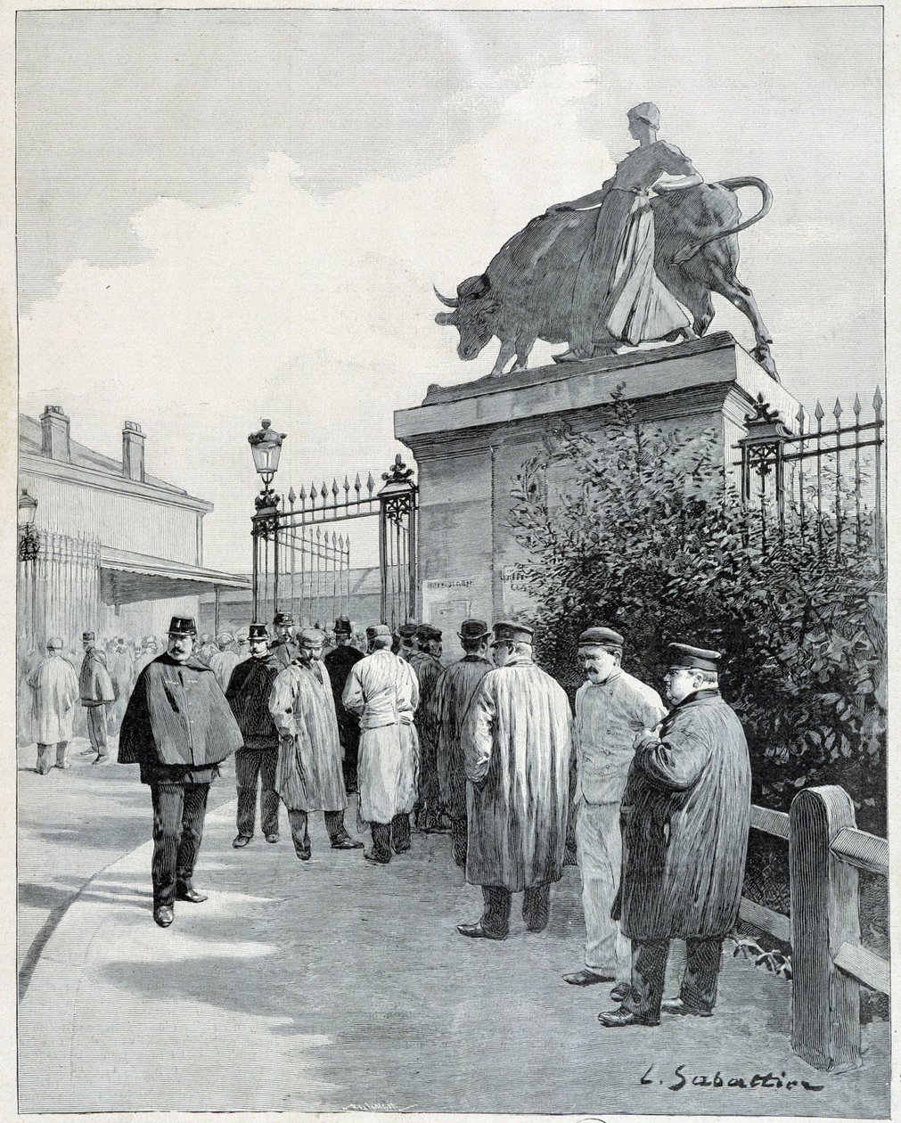 Sztrájkolók a Villette-i vágóhídon alkotó: Louis Remy Sabattier