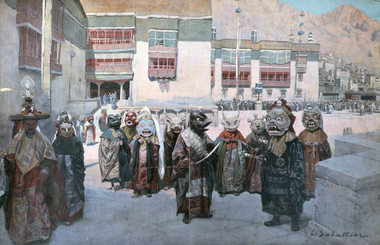 Tavaszi Fesztivál a Himis kolostorban, Tibetben (litho) alkotó: Louis Remy Sabattier