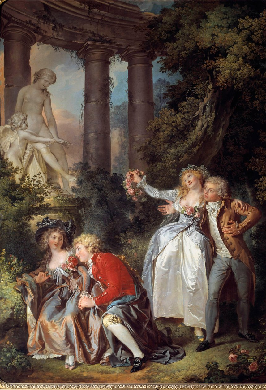 Galante Vénusz jelenetet kínál az ókori romok romantikus táján. Louis Trinquesse (1746-1800) festménye 1786 V. 1,30 x 0,98 m. Dijon. Szépművészeti Múzeum alkotó: Louis Rolland Trinquesse
