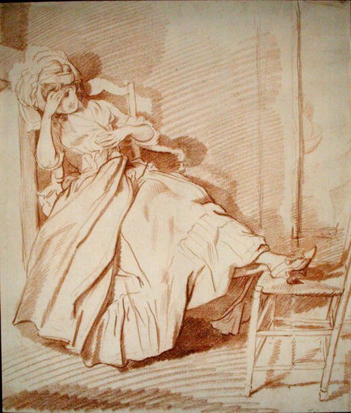 Tanulmány egy alvó lányról (piros kréta papíron) alkotó: Louis Rolland Trinquesse