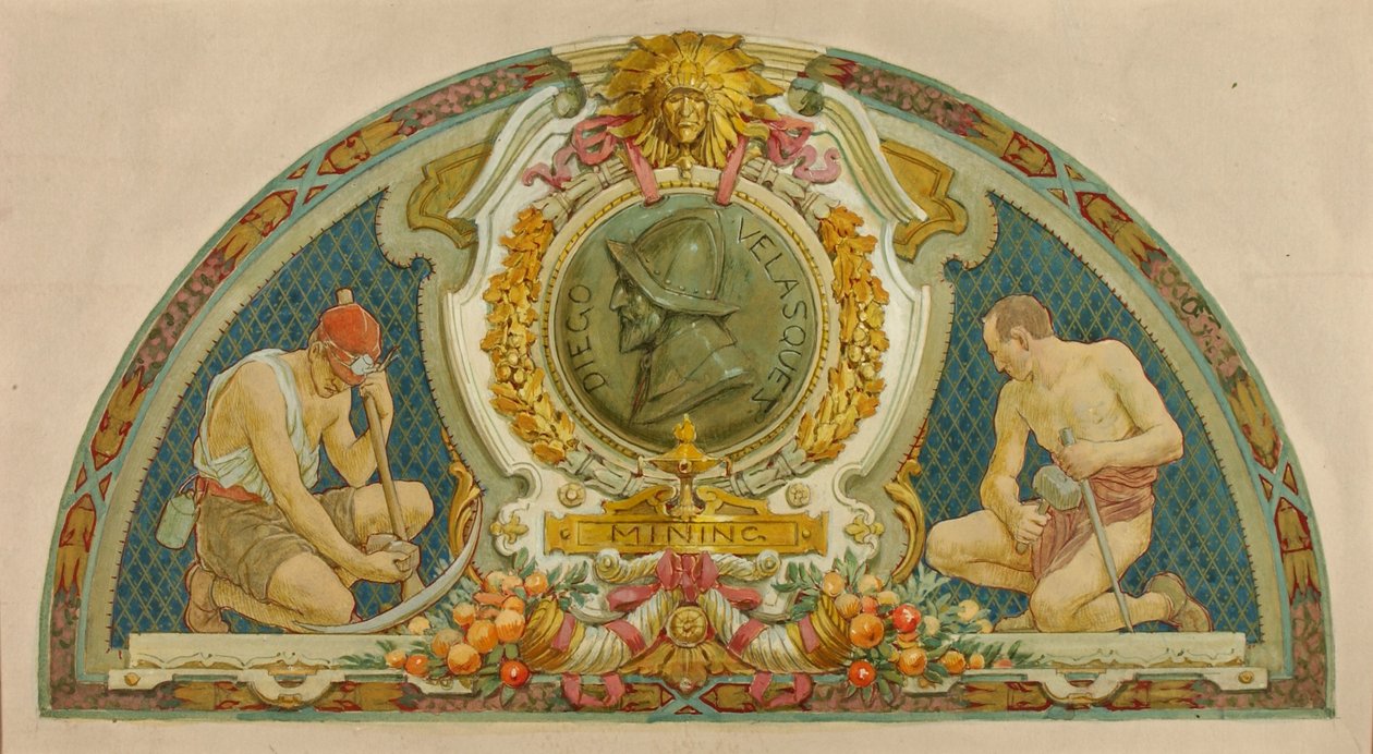 Bányászat (tanulmány a lunettához, Régi Szenátusi Irodaház) alkotó: Louis Schaettle