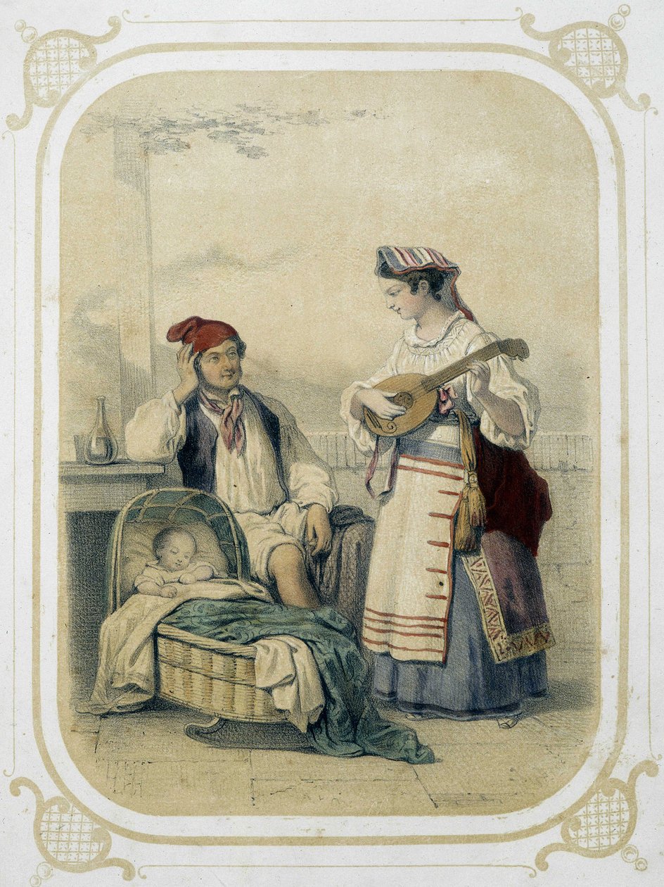 Család a Nápolyi Királyságban, Olaszországban – az „Album du jeune voyageur”-ben, illusztrálta Louis Lassalle alkotó: Louis Simon Lassalle