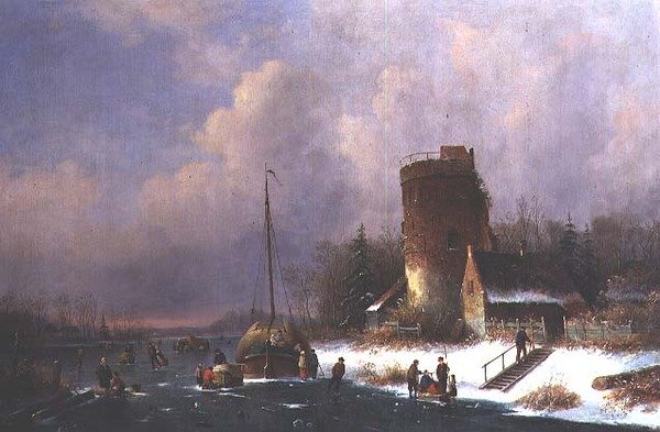 Holland téli jelenet (olaj, vászon) alkotó: Louis Smets