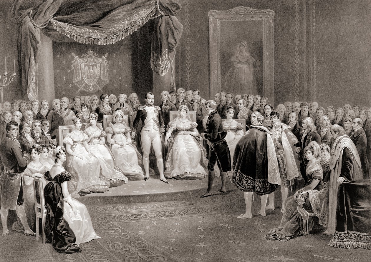 Napóleon és udvara. (nyomtatás) alkotó: Louis Stanislas (after) Marin Lavigne