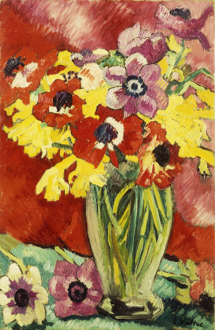 Kristályváza kökörcsinnel és nárciszokkal; Váza Cristal, Anemones és Jonquilles alkotó: Louis Valtat