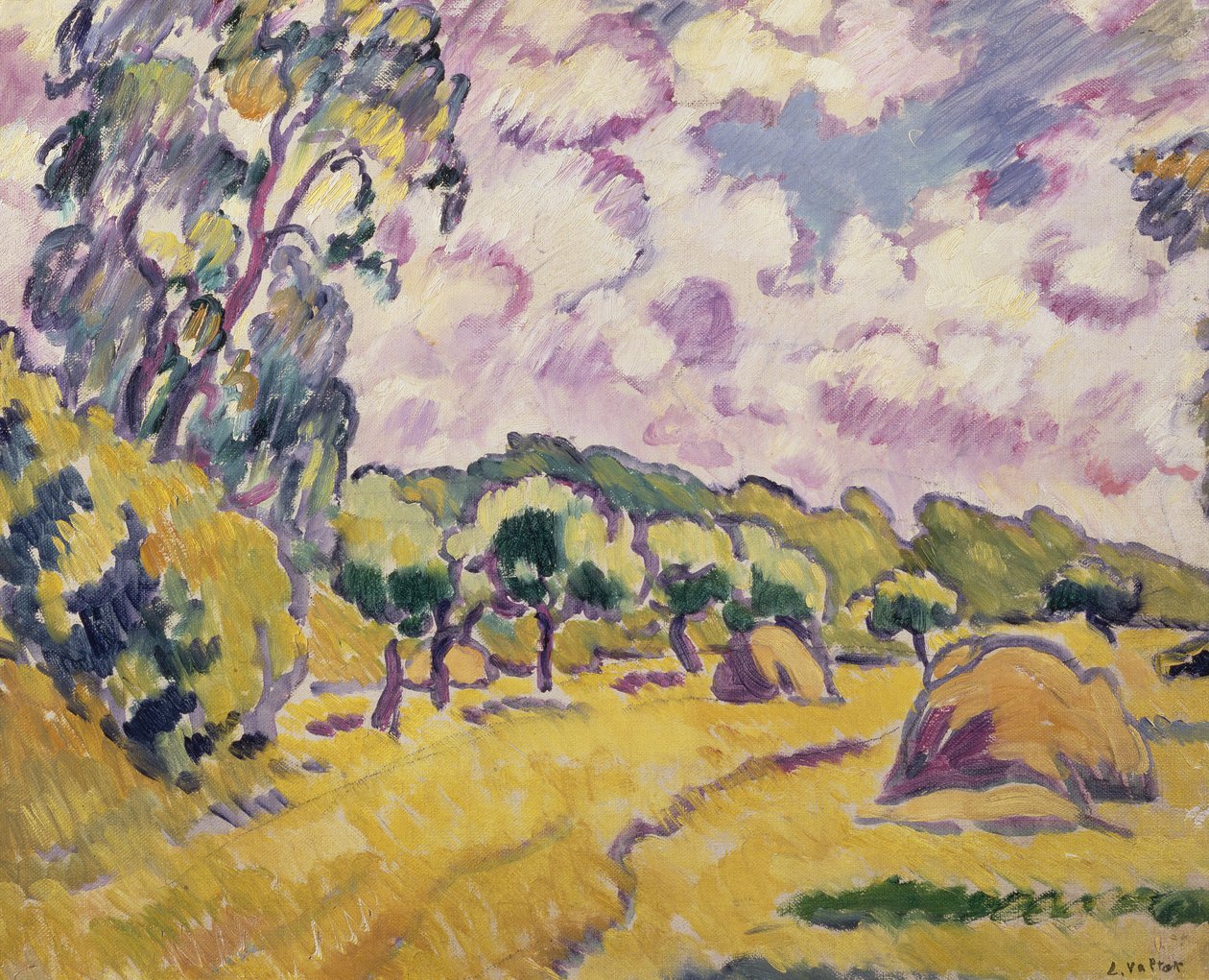 Táj szénakazalokkal (olaj, vászon) alkotó: Louis Valtat