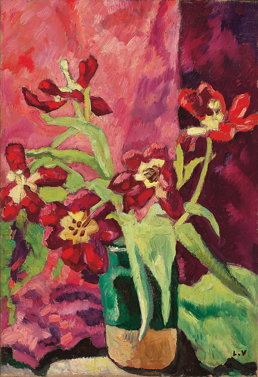 Váza, Piros tulipánok; Váza, piros tulipán alkotó: Louis Valtat
