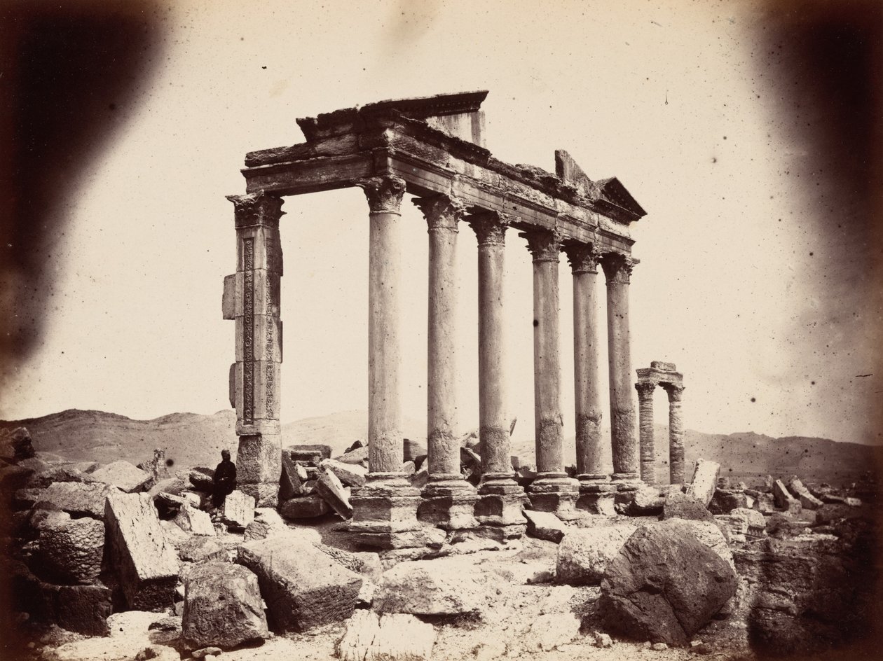Mauzóleum az oszlopcsarnok nyugati végén, Pálmyra, 1864 (fénykép) alkotó: Louis Vignes