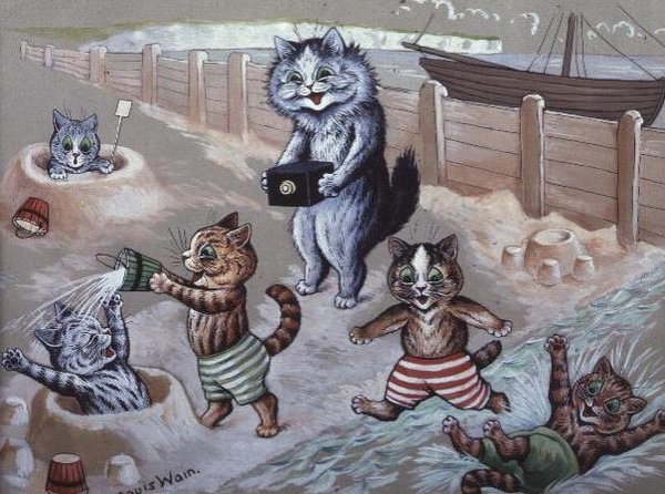 A tengerben fürdő macskák alkotó: Louis Wain