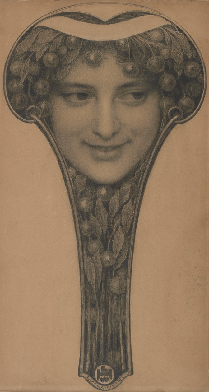 Masque, 1900 körül (fekete kréta és ceruza világosbarna papíron) alkotó: Louis Welden Hawkins