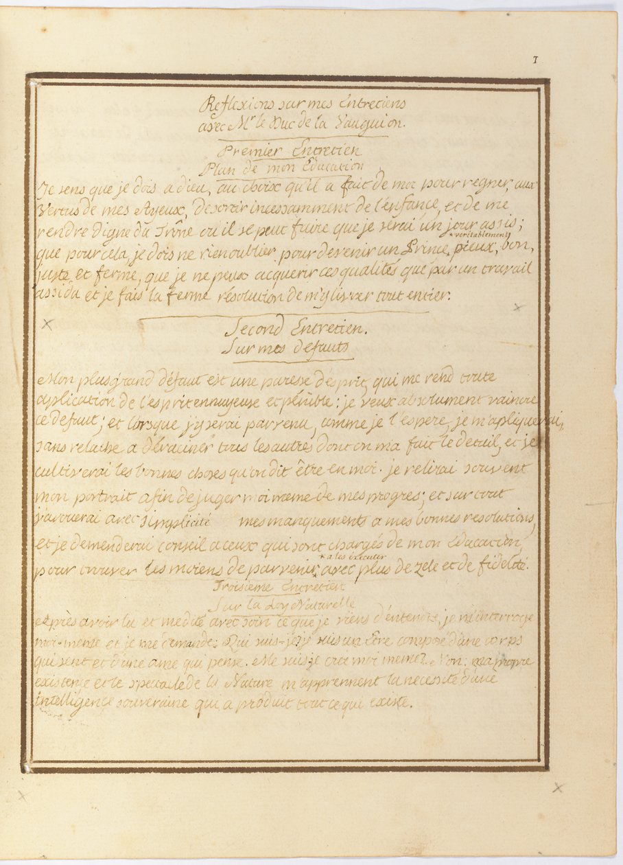 "Elgondolások az interjúmról Mr. Le Duc de la Vauguyonnal", autográf kézirat, 1767. januártól 1769 elejéig alkotó: Louis XVI