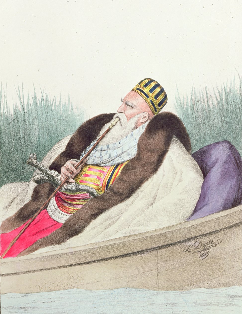 Ali de Tebelen (1741-1822), janinai pasa, a természetről rajzolva a Butrinto-tónál. alkotó: Louis after Dupre