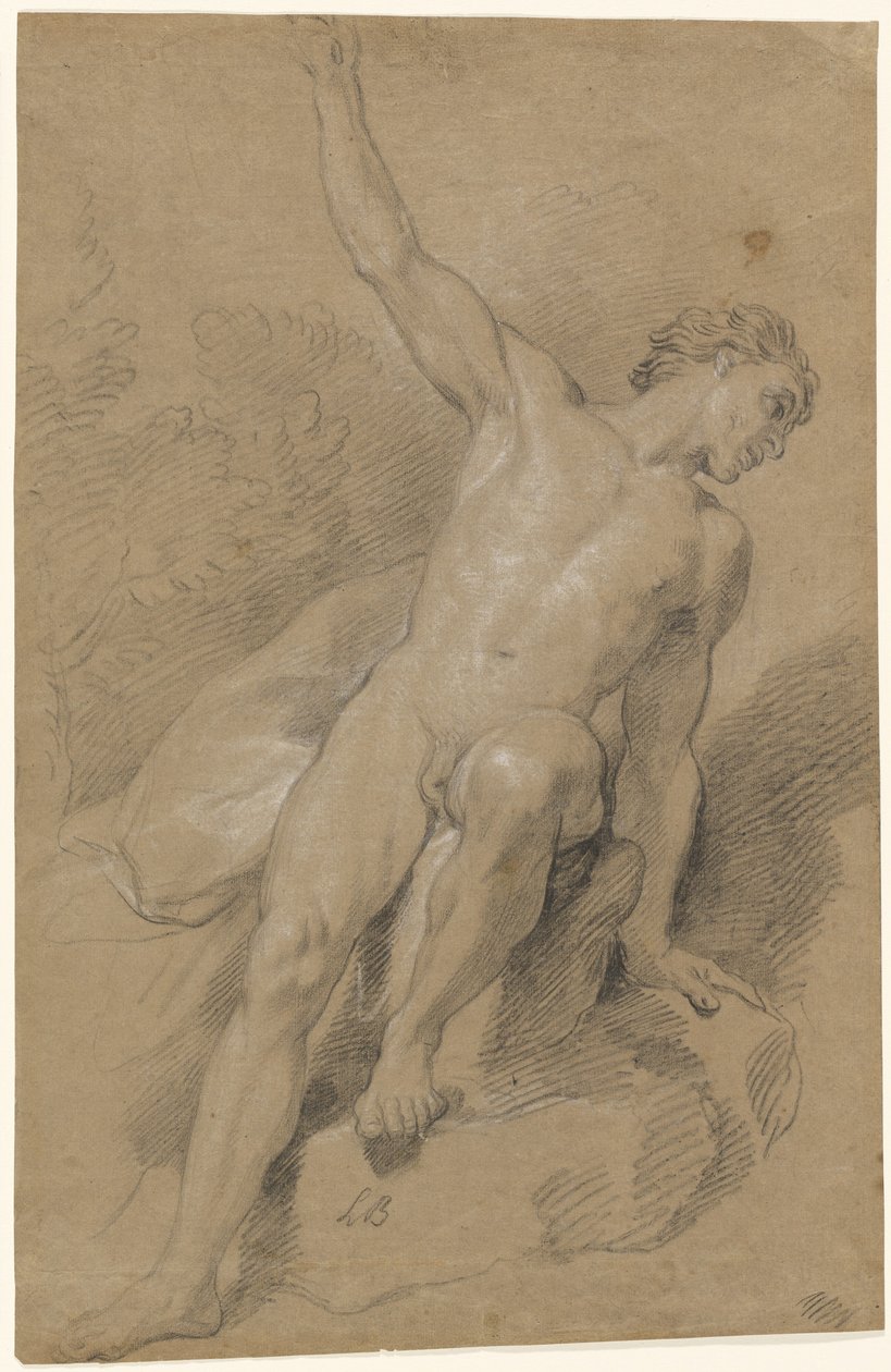 Férfi akt, sziklákon ülve alkotó: Louis de Boullogne the Younger