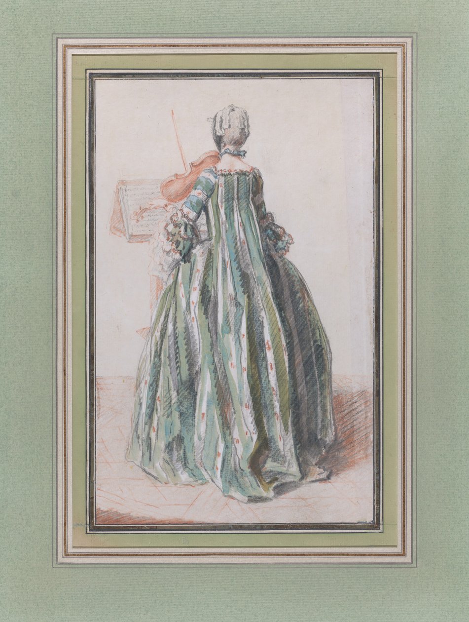 Hegedűs nő, hátulról nézve, kb. 1758-59. alkotó: Louis de Carmontelle