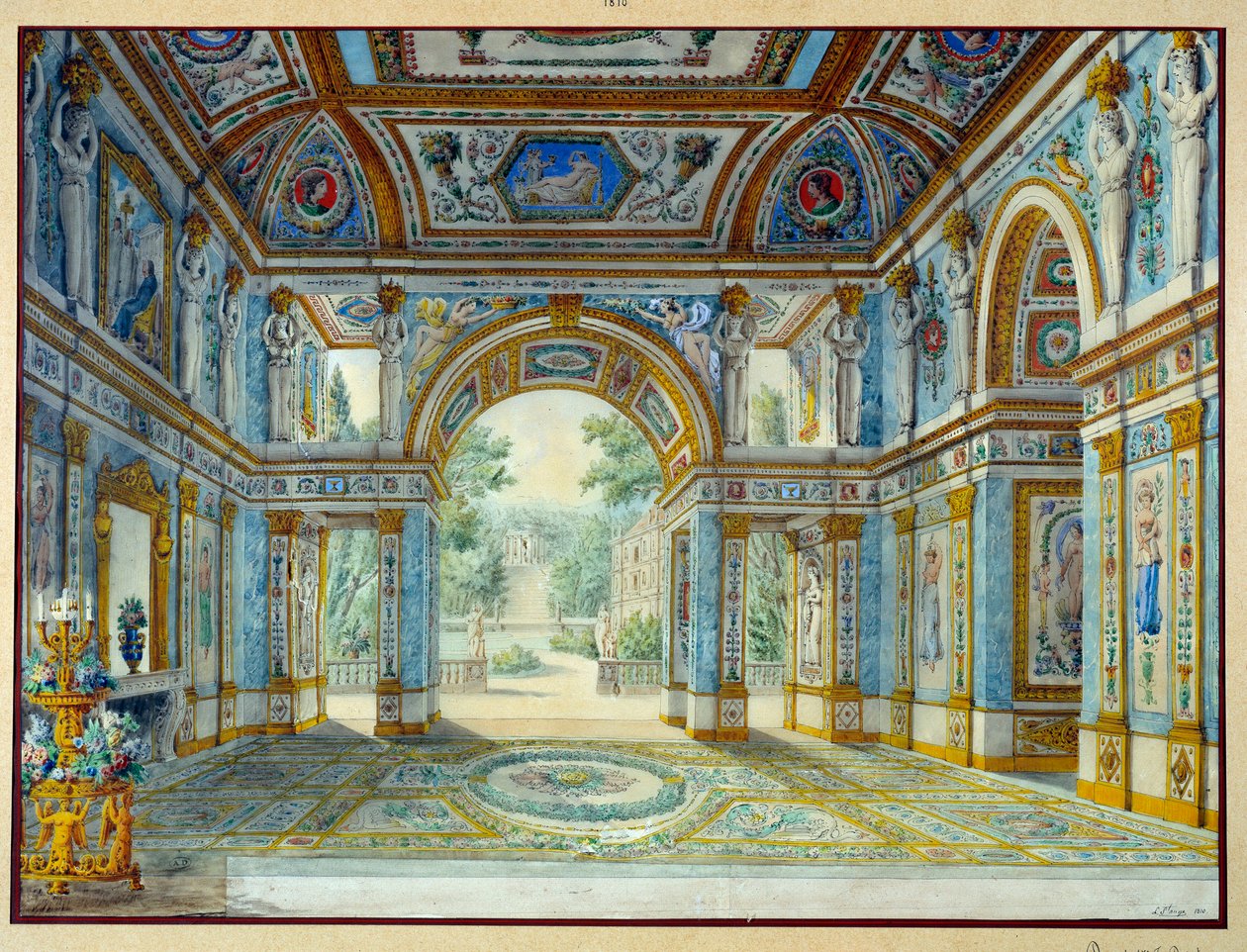 Parkba nyíló palota portékája. Louis De Saint Ange metszete (1780-1831) alkotó: Louis de Saint Ange Desmaisons