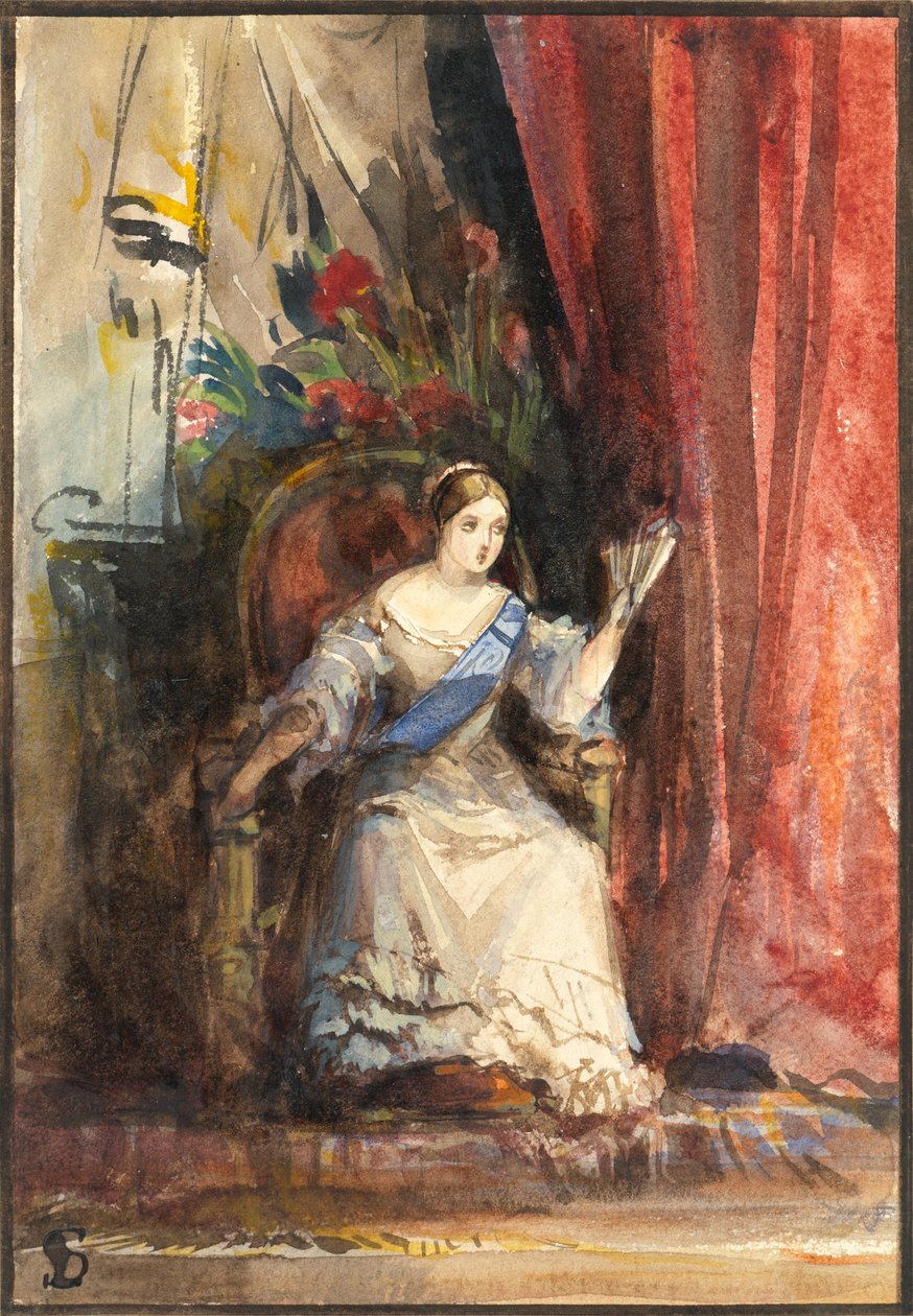 Viktória királynő az udvarban, 1838 (wc gumiarábikummal) alkotó: Louisa Anne Waterford