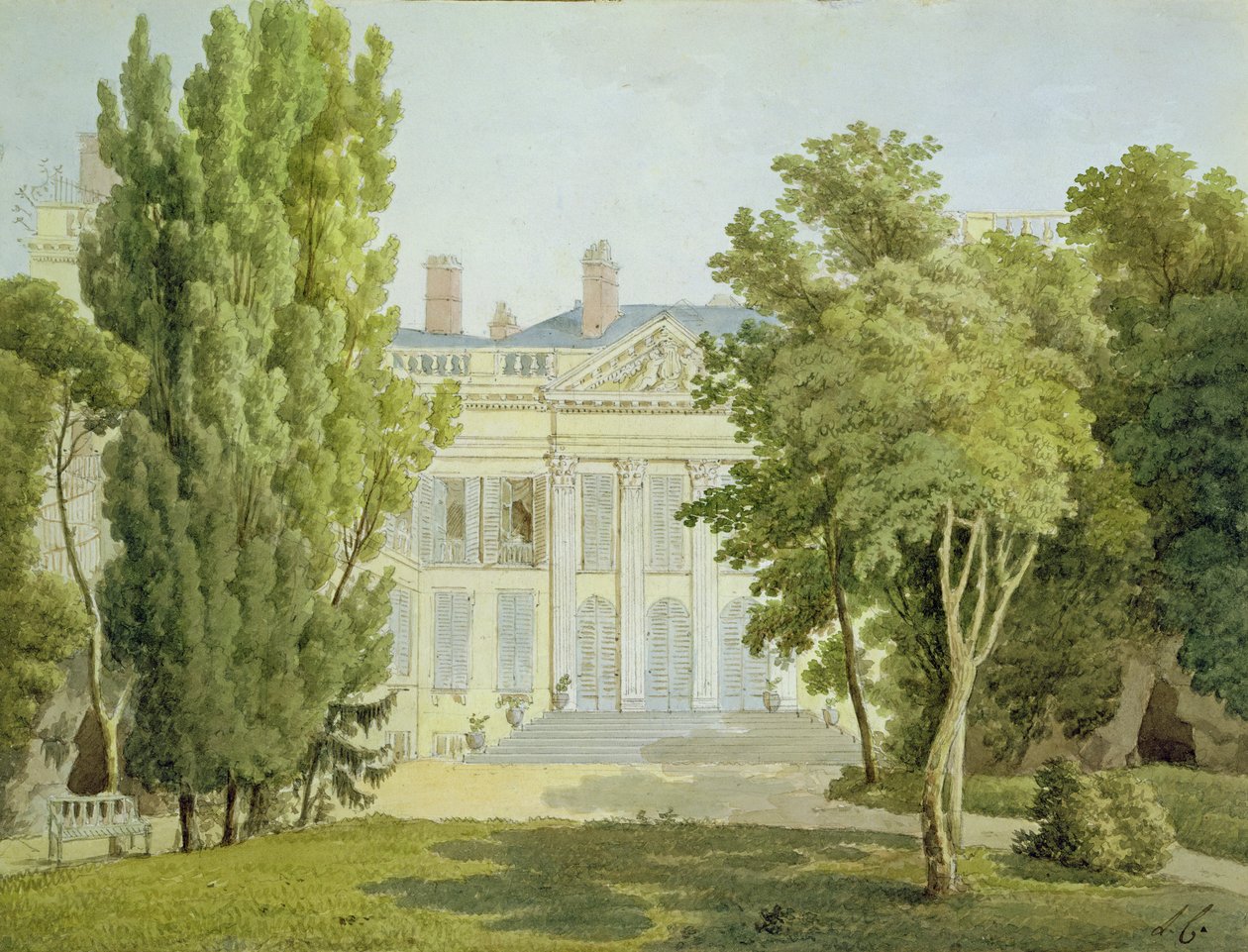 Kilátás a Maison de la Reine-re, Párizs, 1811 (fekete kréta és wc papíron) alkotó: Louise Cochelet