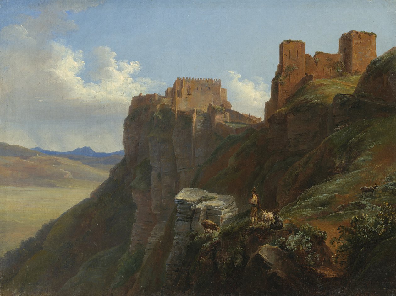 Kilátás a Castello di San Giuliano-ra, Trapani közelében, Szicília, 1824-6 alkotó: Louise Josephine Sarazin de Belmont