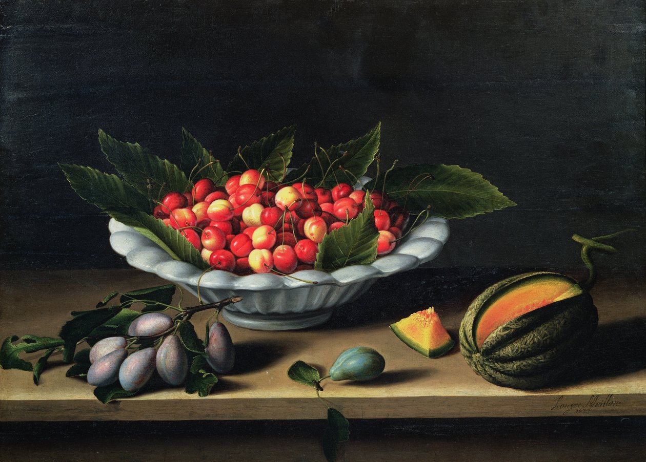 Egy tál cseresznye szilvával és dinnyével, 1635 alkotó: Louise Moillon