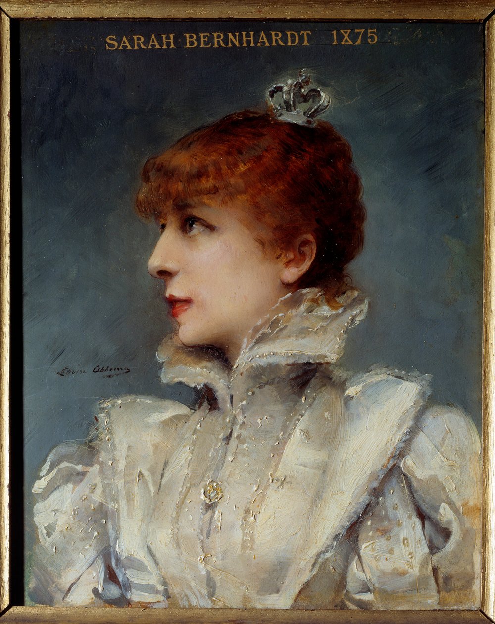 Henriette Rosine Bernard portréja, Sarah Bernhardt (1844-1923), a Comedie Francaise társaság tagja. Louise Abbema (1858-1927) festménye alkotó: Louise Abbéma