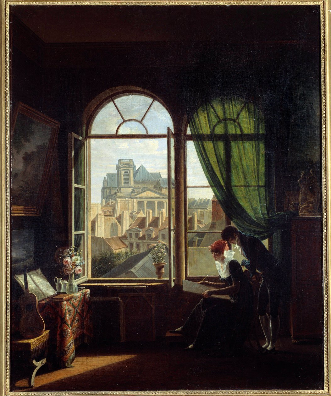 Művész enteriőr kilátással a párizsi LeGlise Saint Eustache homlokzatára”” Louise Adeone Drolling (1797-1831) festménye 19. század V. 0,72x0,58 m Párizs, Musee Carnavalet alkotó: Louise Adeone Drolling