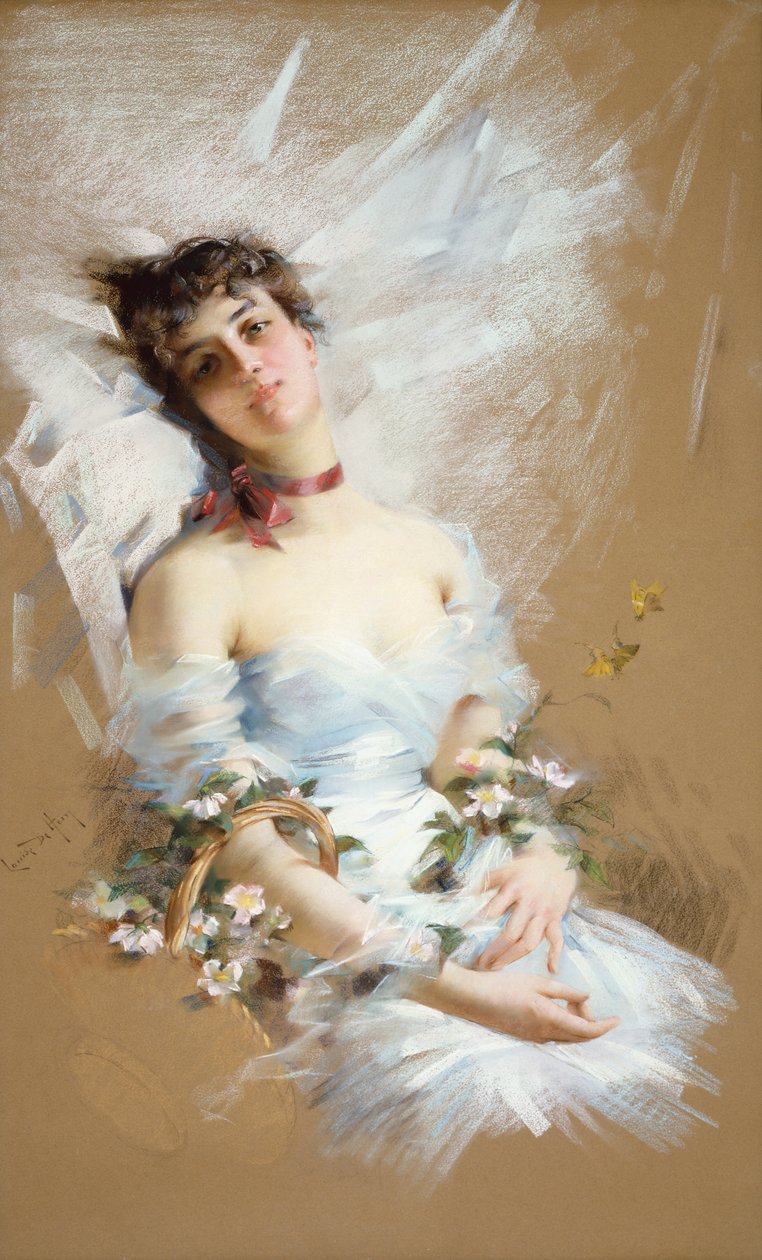 Fekvő szépség virágkosarak (pasztell, papíron) alkotó: Louise De Hem