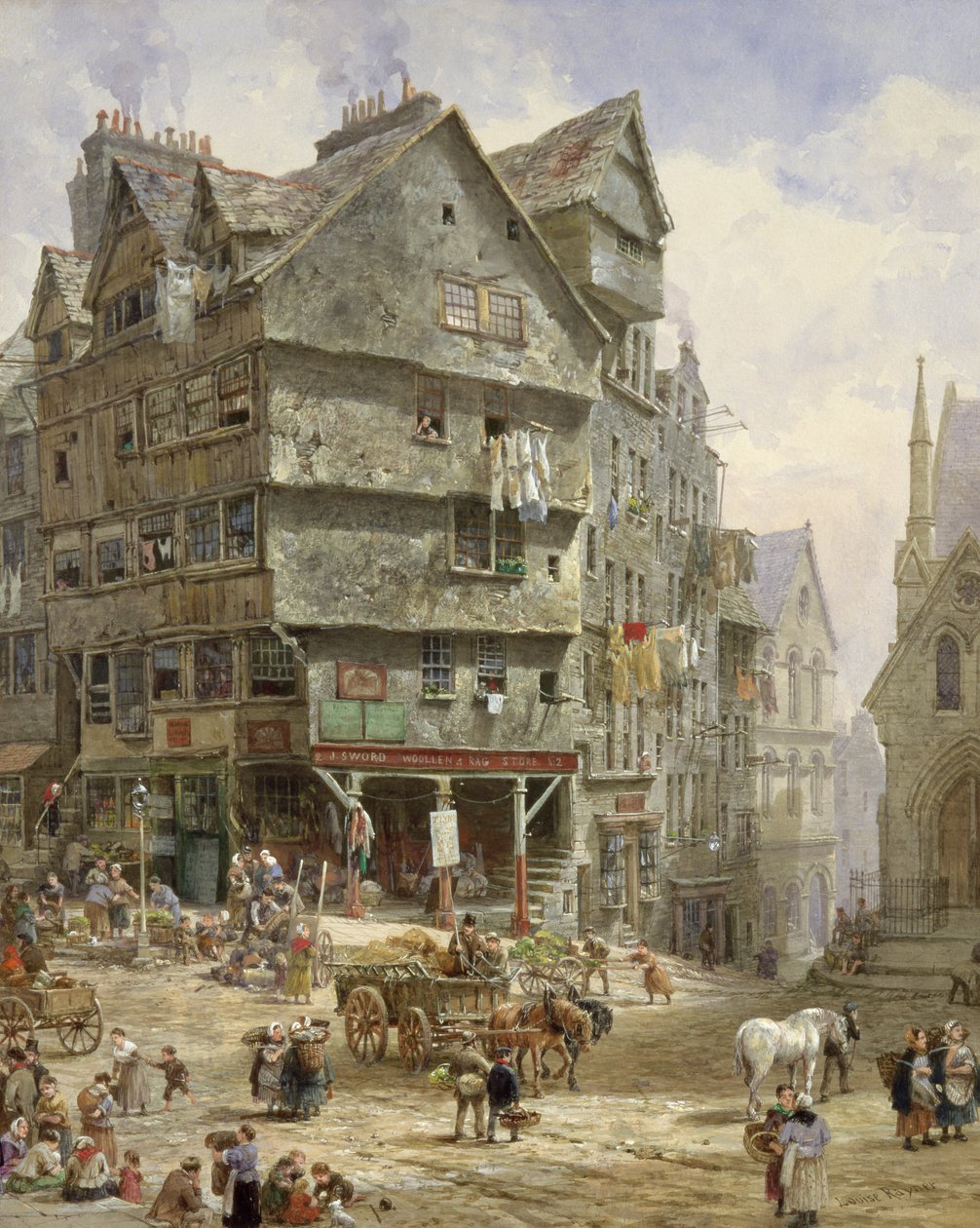 A High Street a West Bow felől, Edinburgh (akvarell) alkotó: Louise Ingram Rayner