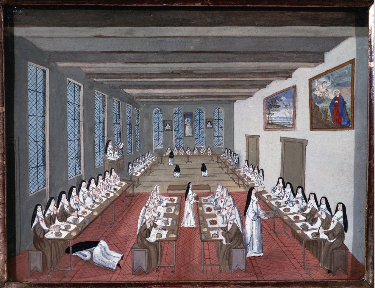 Apácák a Port-Royal-des-Champs apátság refektóriumában (gouache alkotó: Louise Madeleine Cochin