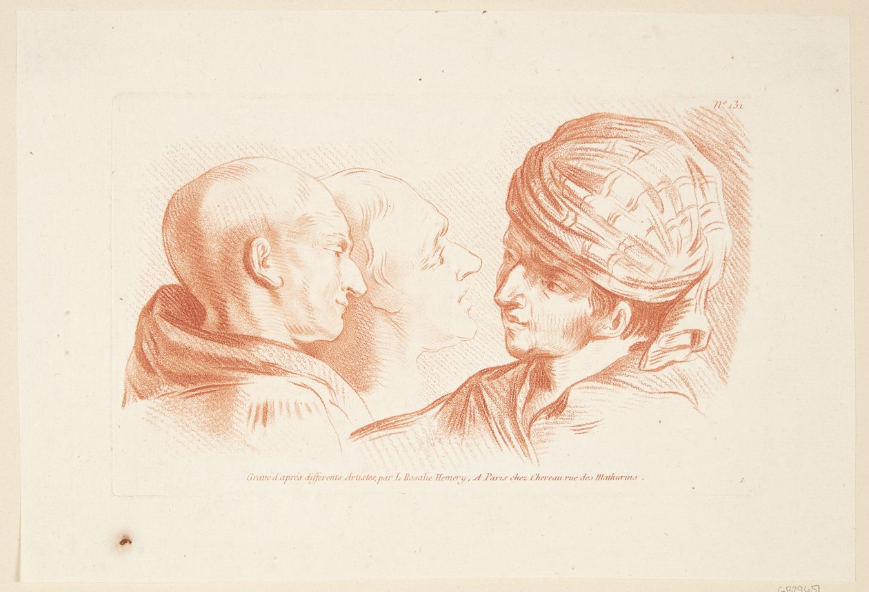 Három férfifej vizsgálata alkotó: Louise Rosalie Hémery