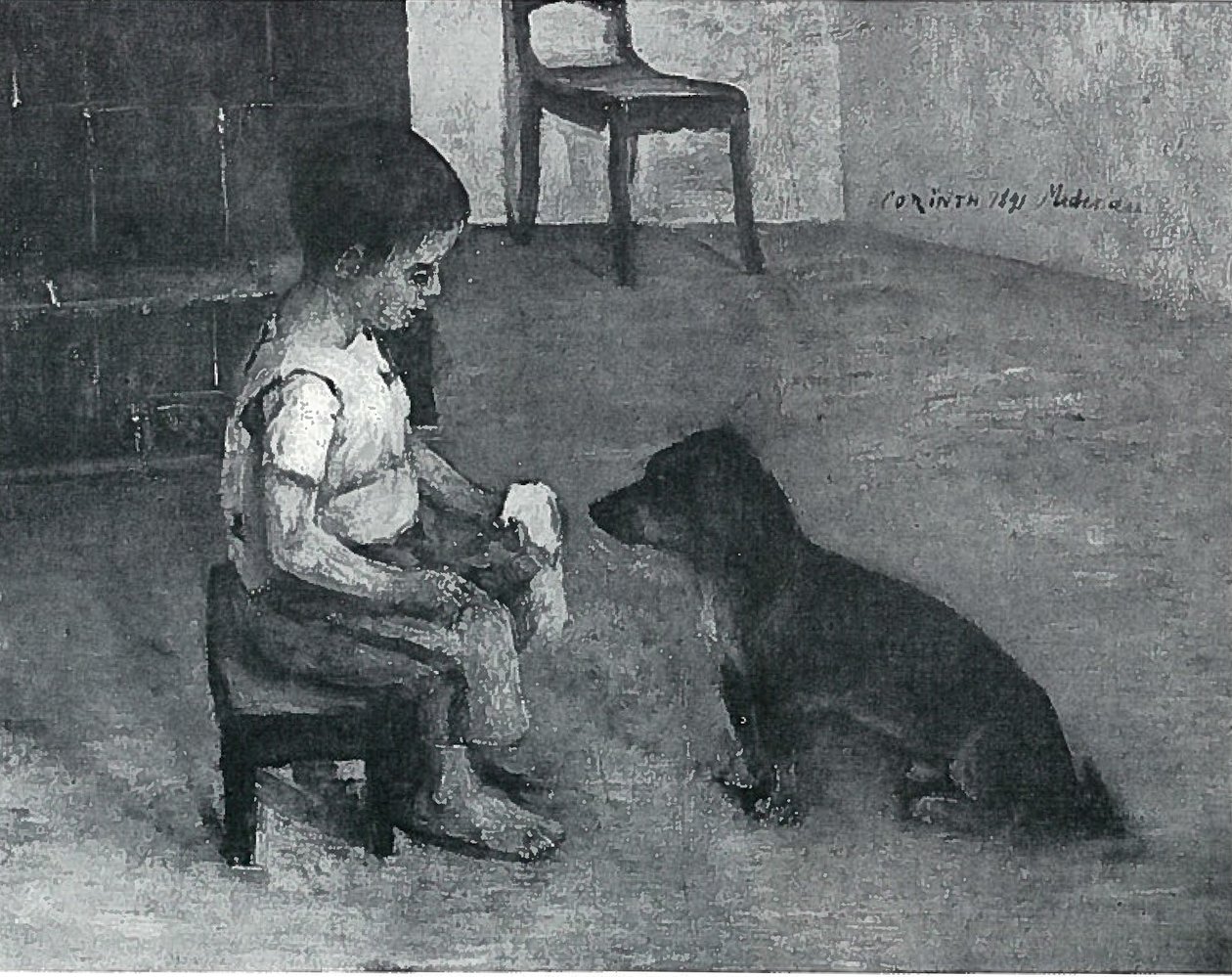 Gyermek szendvicsekkel és kutyákkal alkotó: Lovis Corinth