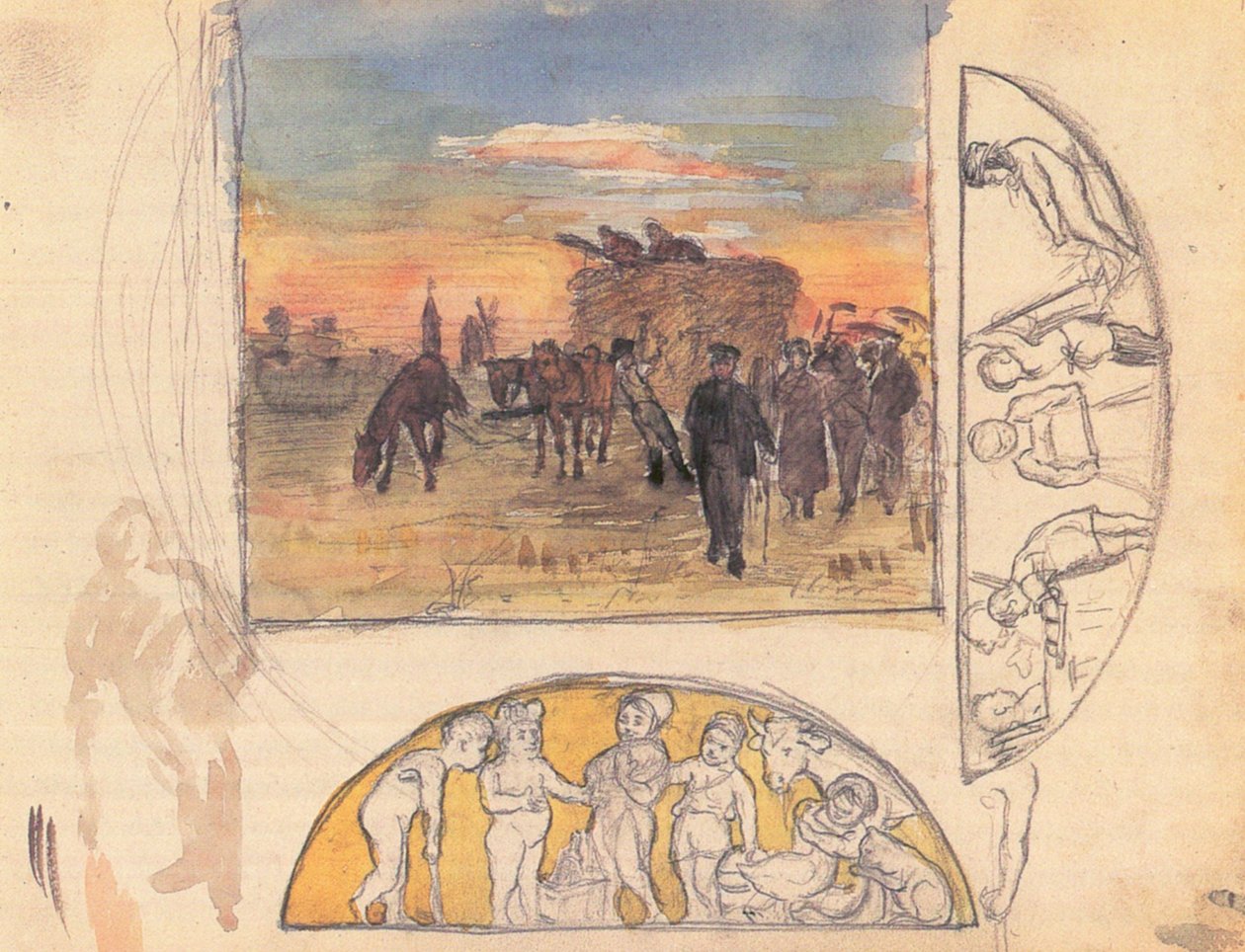 Táj szénaforgatással és két fríz kompozícióval alkotó: Lovis Corinth