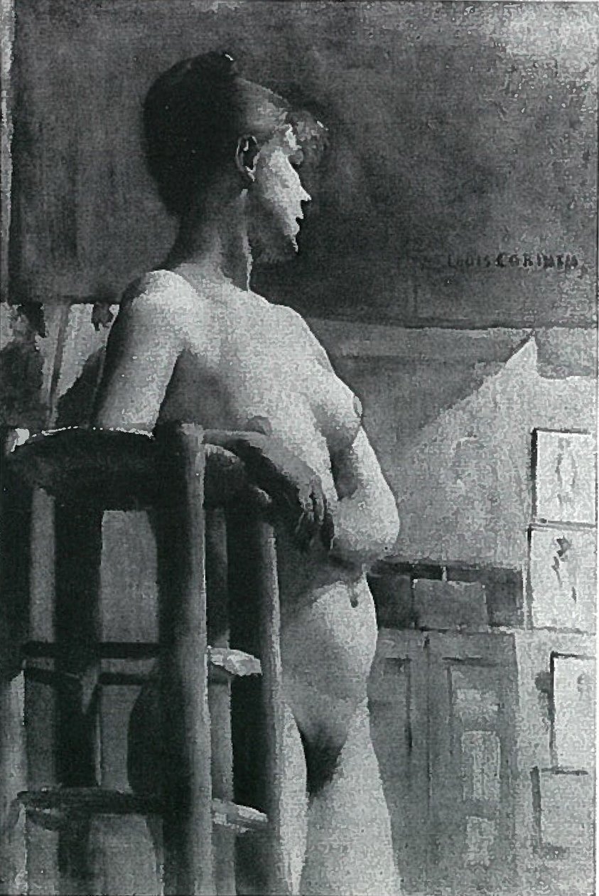 Női akt stúdiószékkel alkotó: Lovis Corinth
