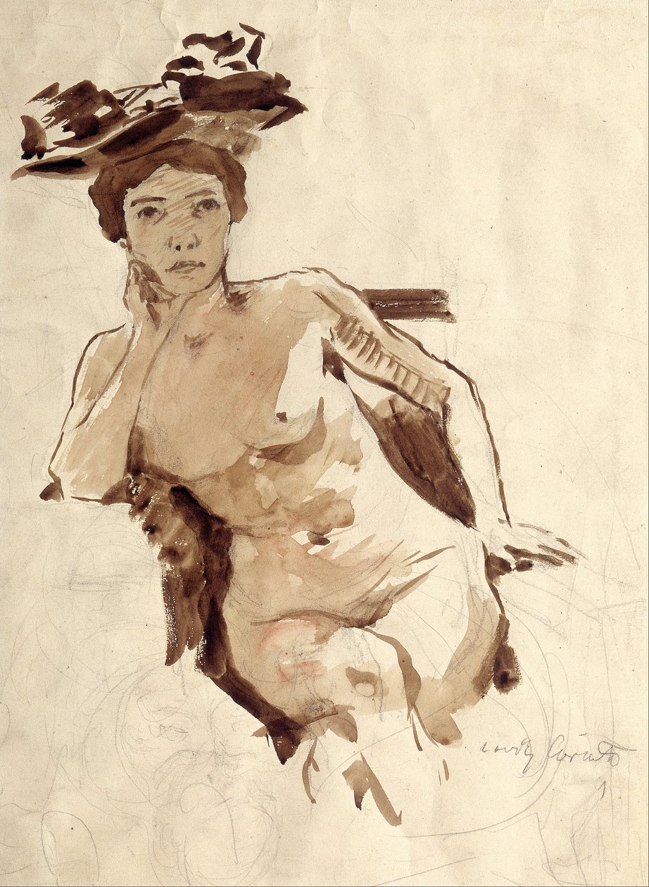 Női félmeztelen kalap alkotó: Lovis Corinth