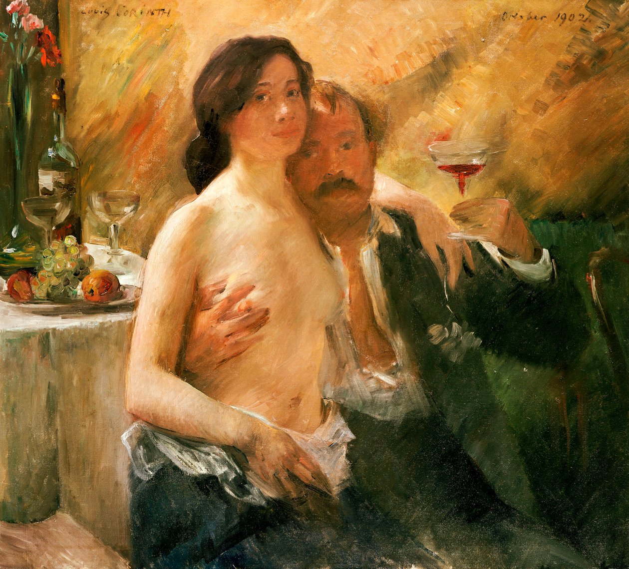Önarckép meztelen nővel és üveggel alkotó: Lovis  Corinth