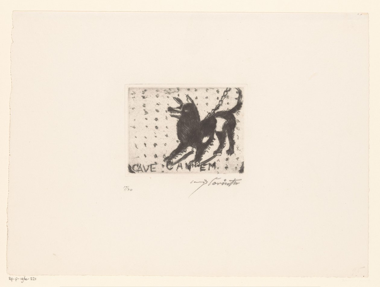 Ugató kutya Cave Canem (cím az objektumon) alkotó: Lovis Corinth (signed by artist)