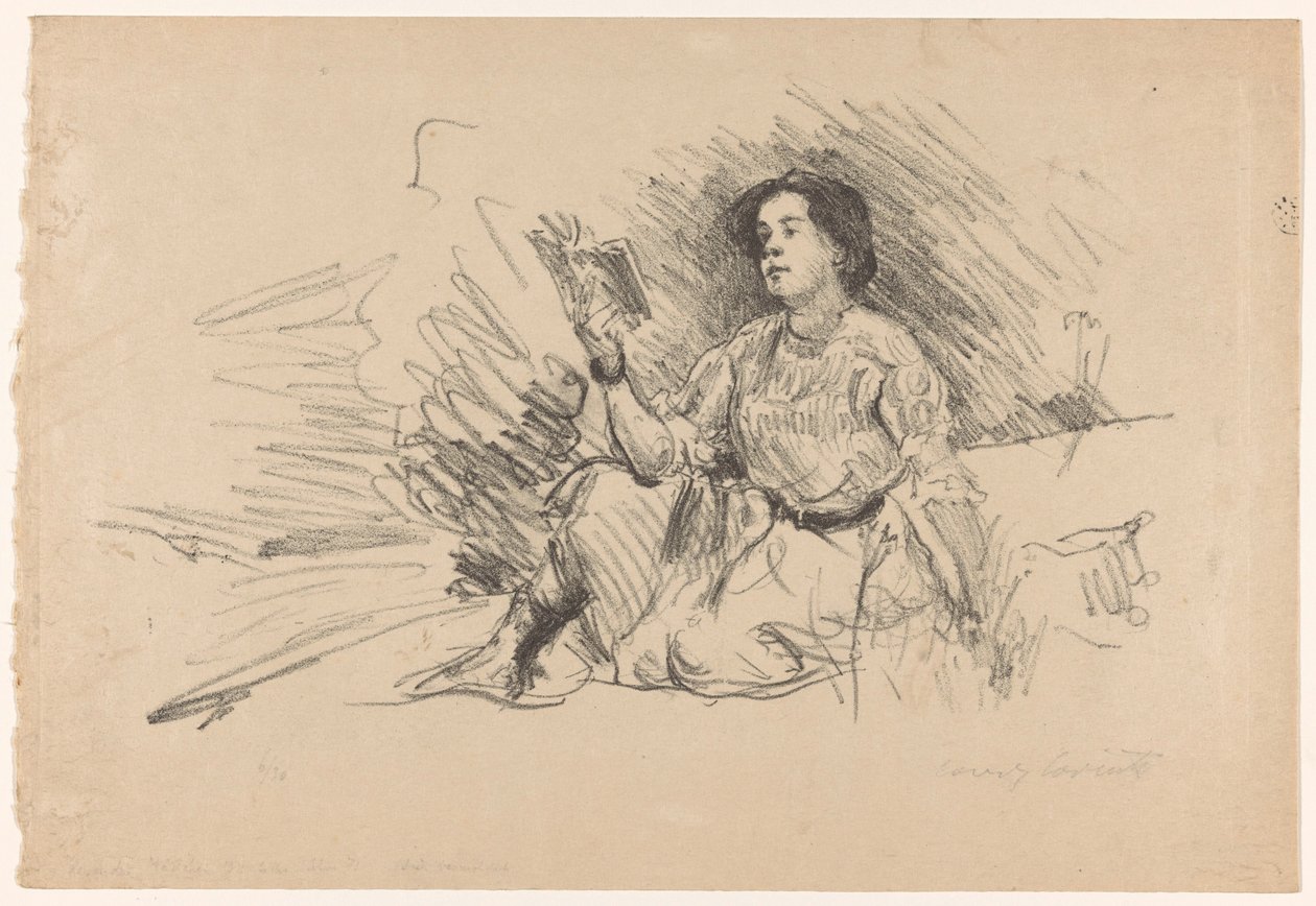 Lány olvas, ül a földön Lesendes Madchen alkotó: Lovis Corinth (signed by artist)