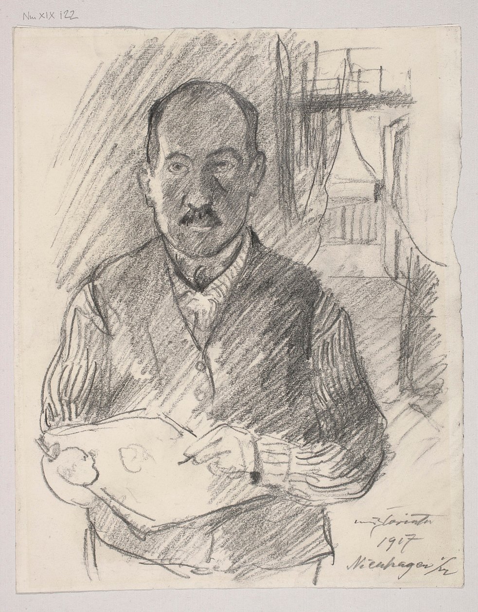 Önarckép; verzó: tájvázlat alkotó: Lovis Corinth