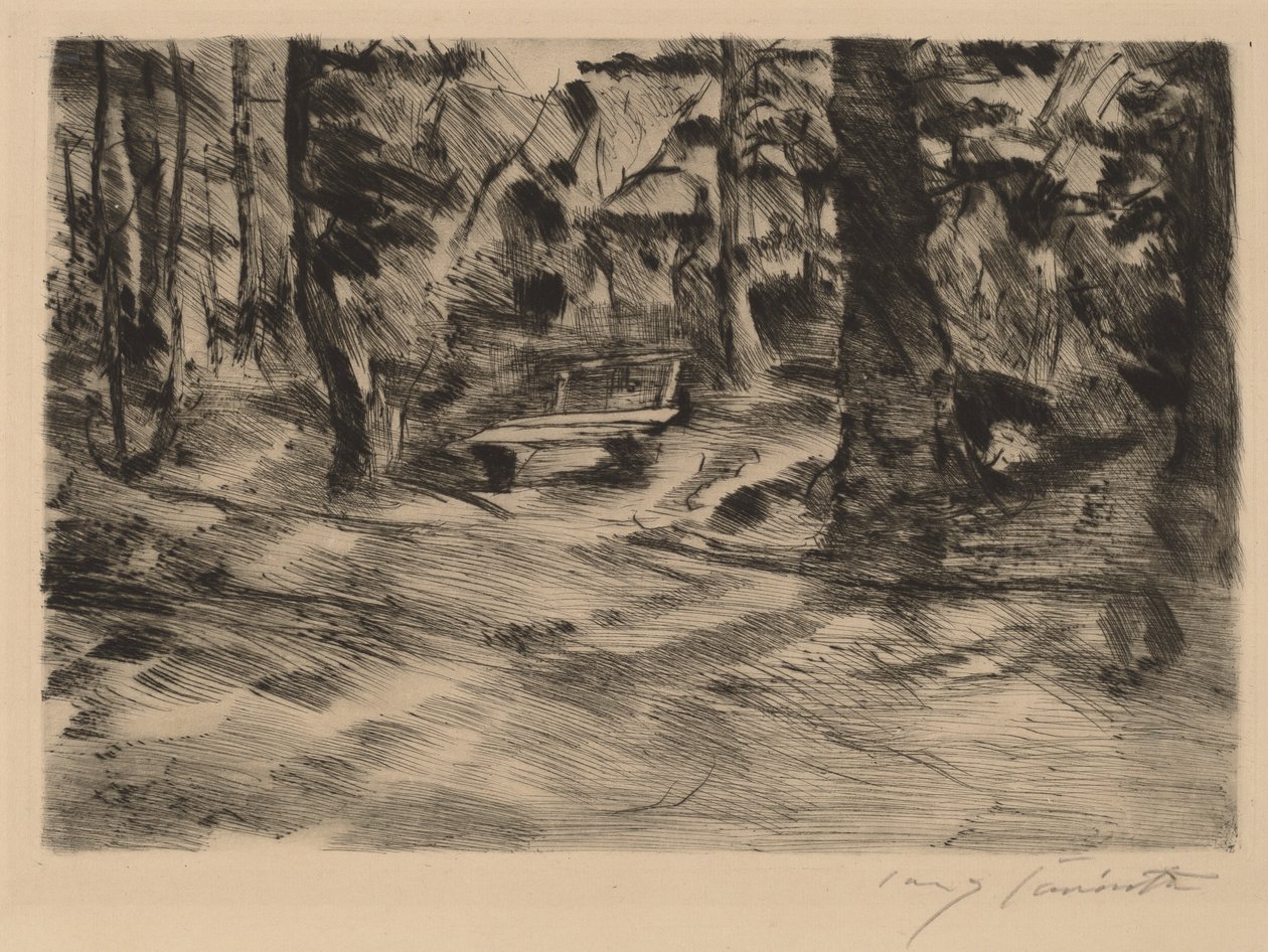 Bank im Walde II pad az erdőben II, 1917. alkotó: Lovis Corinth