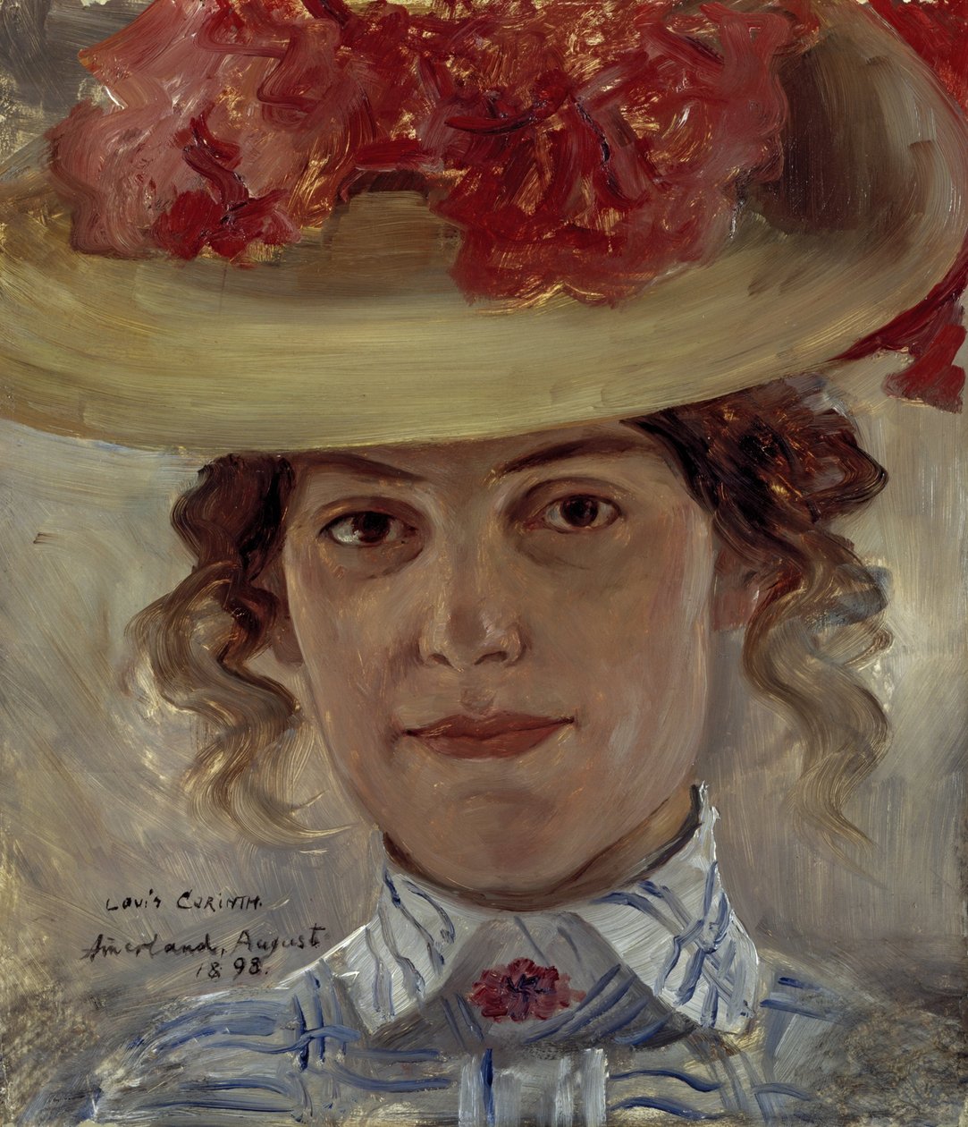 Mrs. Halbe szalmakalappal alkotó: Lovis Corinth