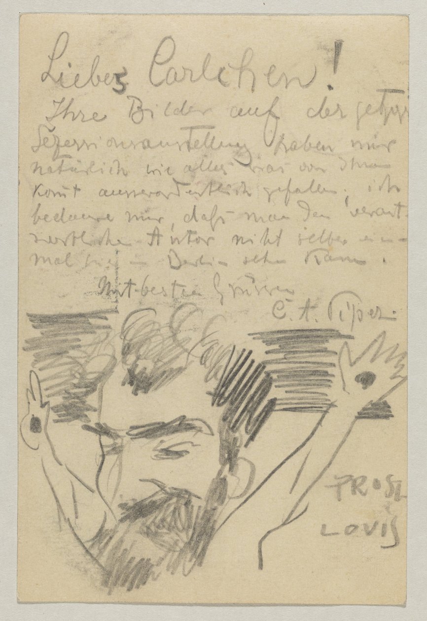 Lovis Corinth Carl Strathmannnak: képeslap, 1903. január 16-i postabélyegző alkotó: Lovis Corinth