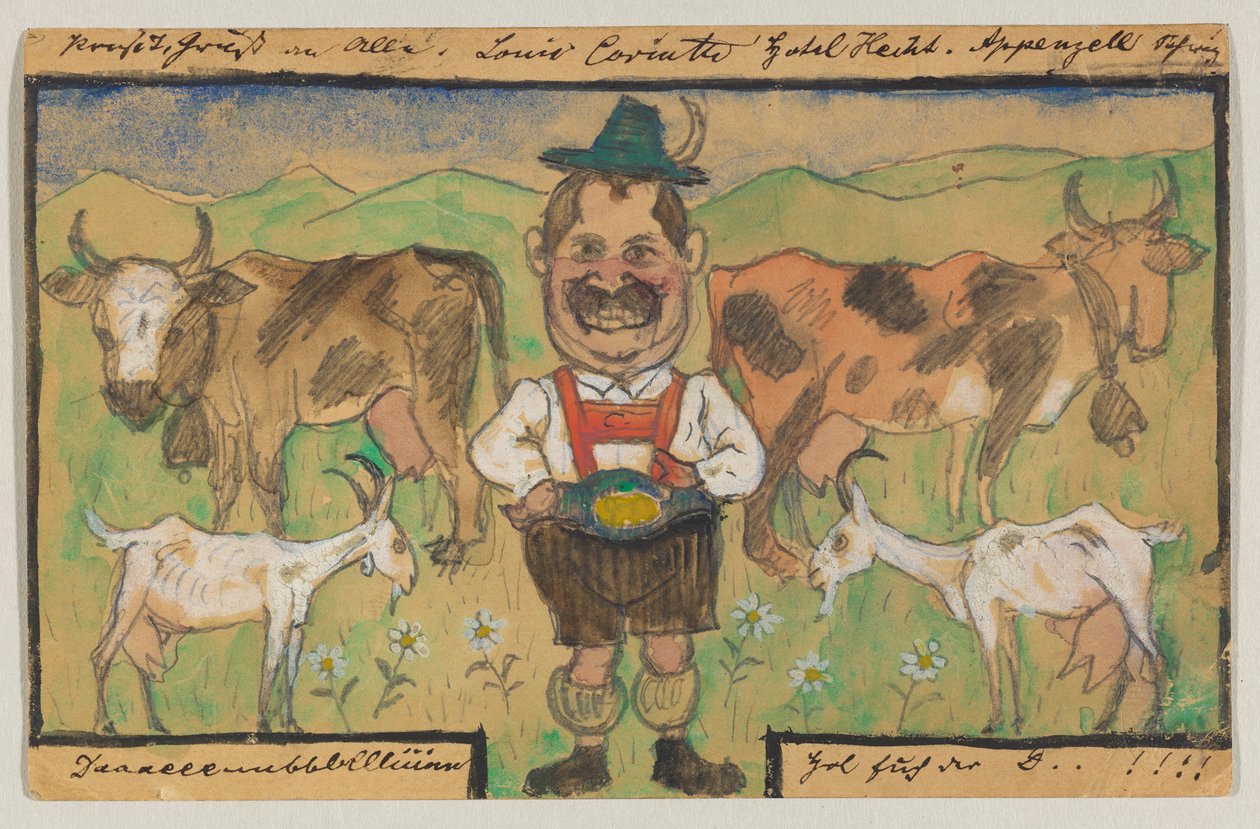 Lovis Corinth Carl Strathmannnak: Képeslap, 1895. május 9-i postabélyeg (Appenzell) alkotó: Lovis Corinth