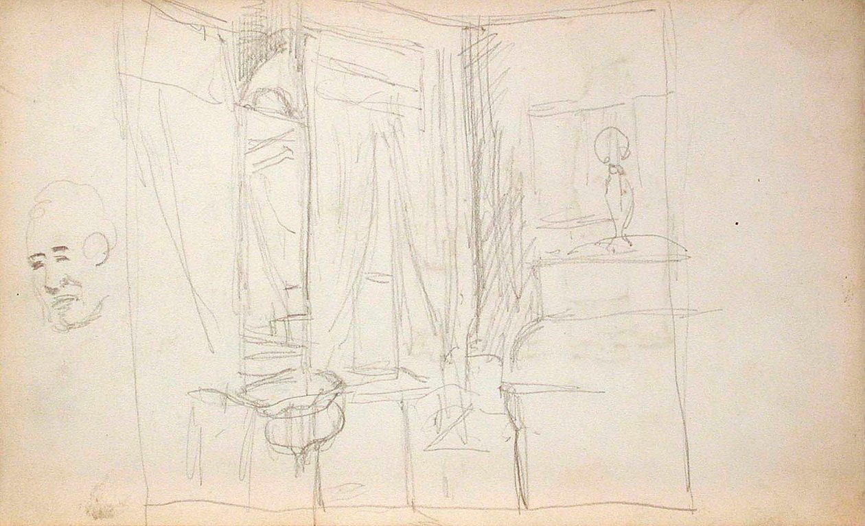 Gyermekeket vezető férfi (előlap), enteriőr (hátlap) alkotó: Lovis Corinth