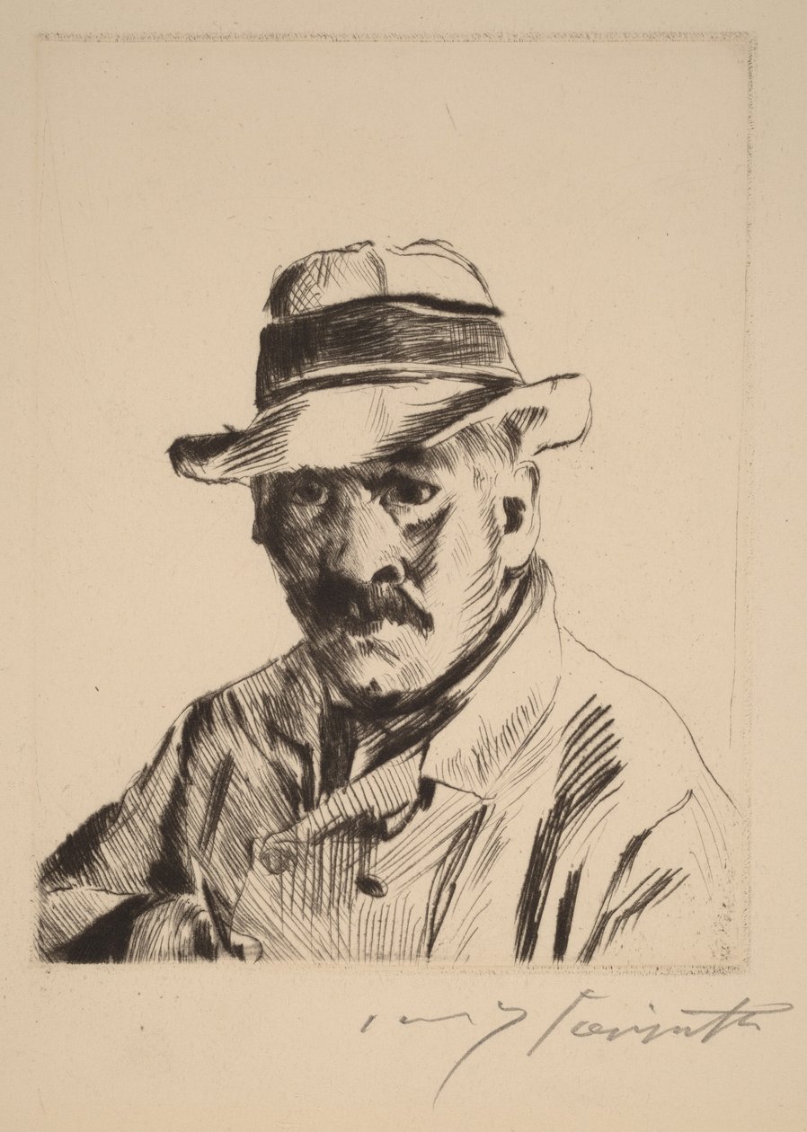 Önarckép szalmakalapban, mellkép alkotó: Lovis Corinth