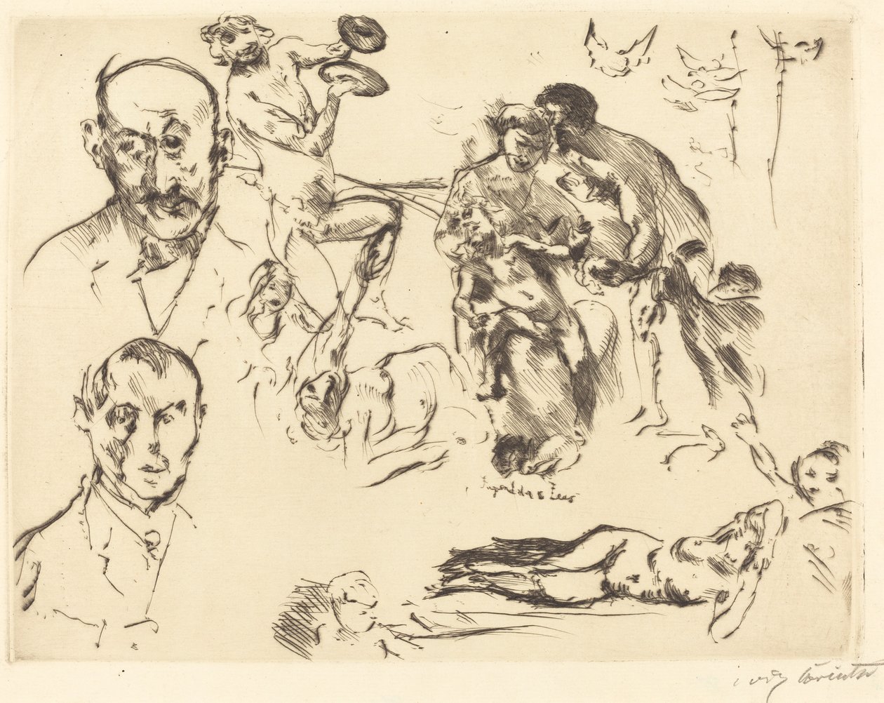 Vázlatok férfiakról, köztük Max Liebermanról alkotó: Lovis Corinth
