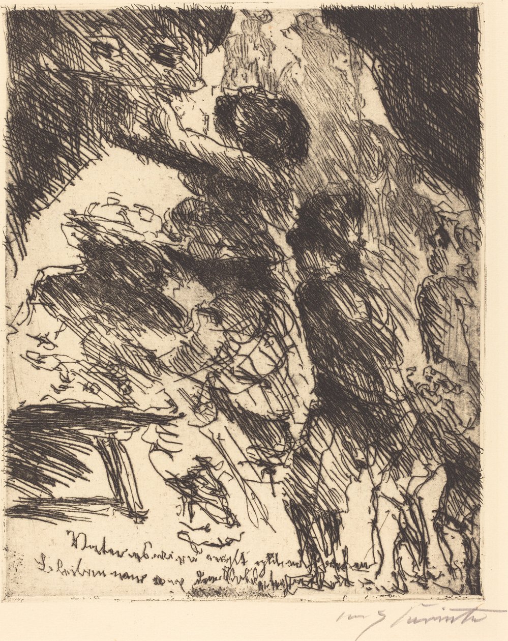 "Atyám, ez nem lesz jó, távol kell maradnunk a katonabandától" alkotó: Lovis Corinth