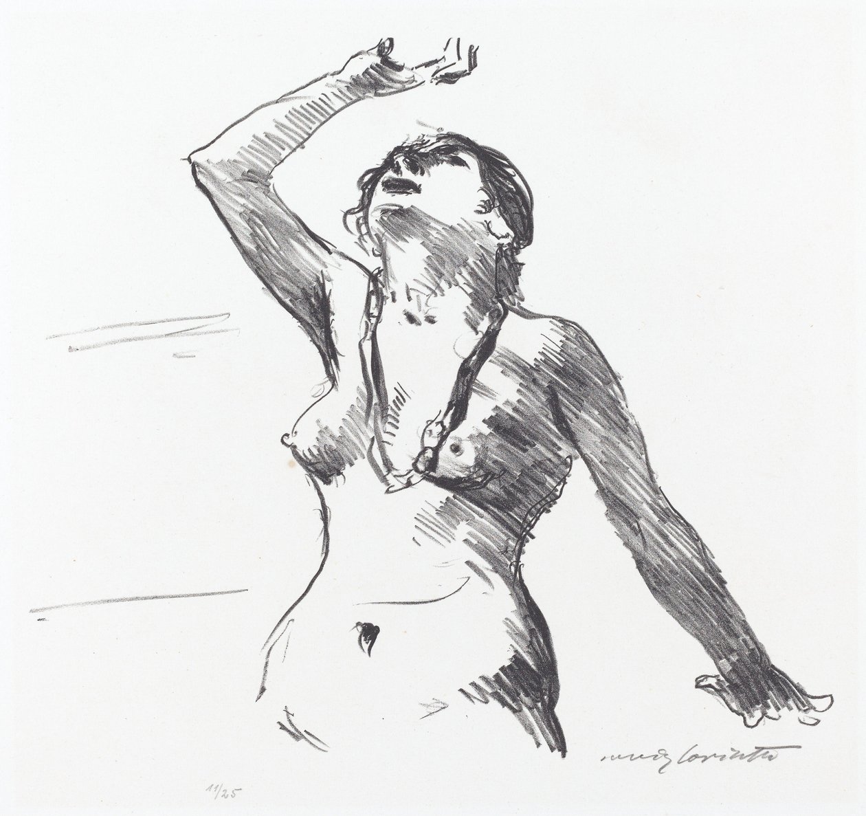 Női meztelenül védekezik alkotó: Lovis Corinth